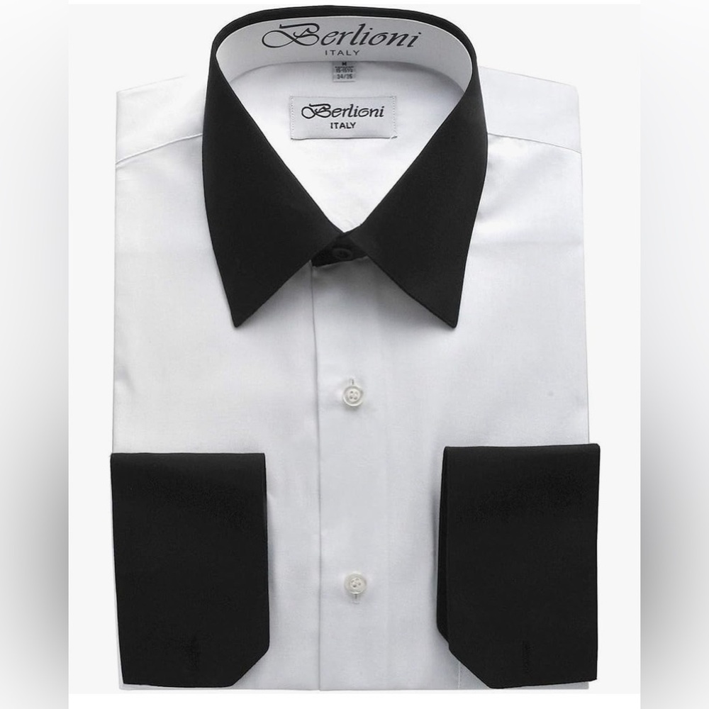 White - Black Two Tone Mens Dress Shirt - Picture 3 of 8